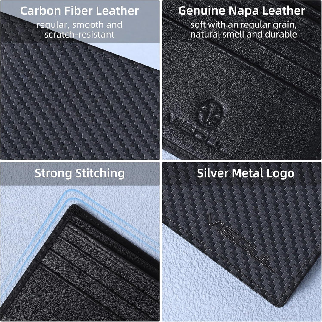Cartera plegable de cuero VISOUL para hombre con bloqueo RFID y 2 v...