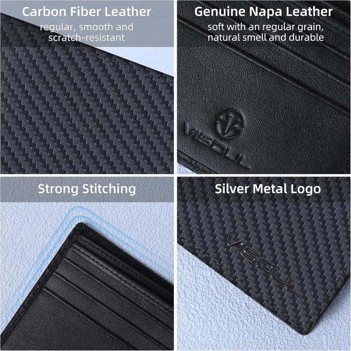 Cartera plegable de cuero VISOUL para hombre con bloqueo RFID y 2 v...