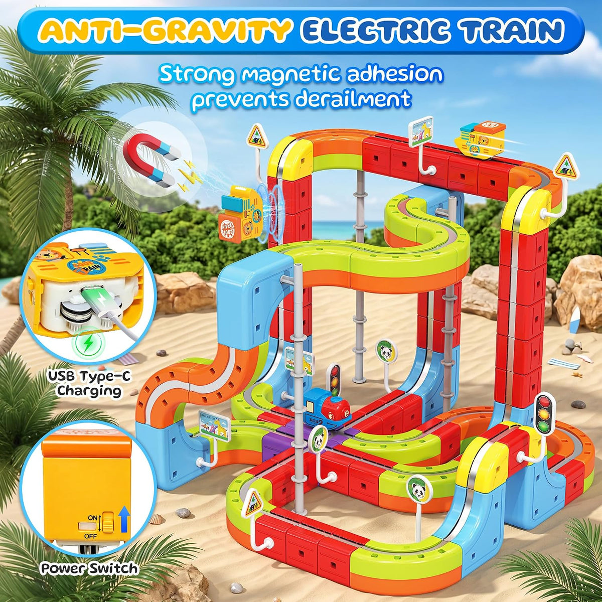 Juego de tren eléctrico para niños, 321 piezas (118 pistas + 2 autos) juego de tren magnético para niños pequeños, juguetes STEM regalos de cumpleaños para niños de 3 a 12 años, kits de pista de
