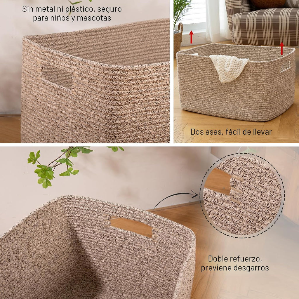 OIAHOMY Cesta de cuerda de algodón rectangular manta cesta de sala de estar