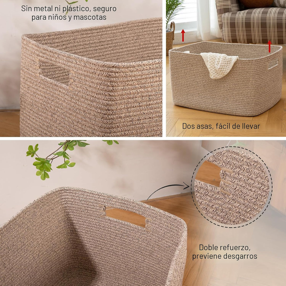OIAHOMY Cesta de cuerda de algodón rectangular manta cesta de sala de estar