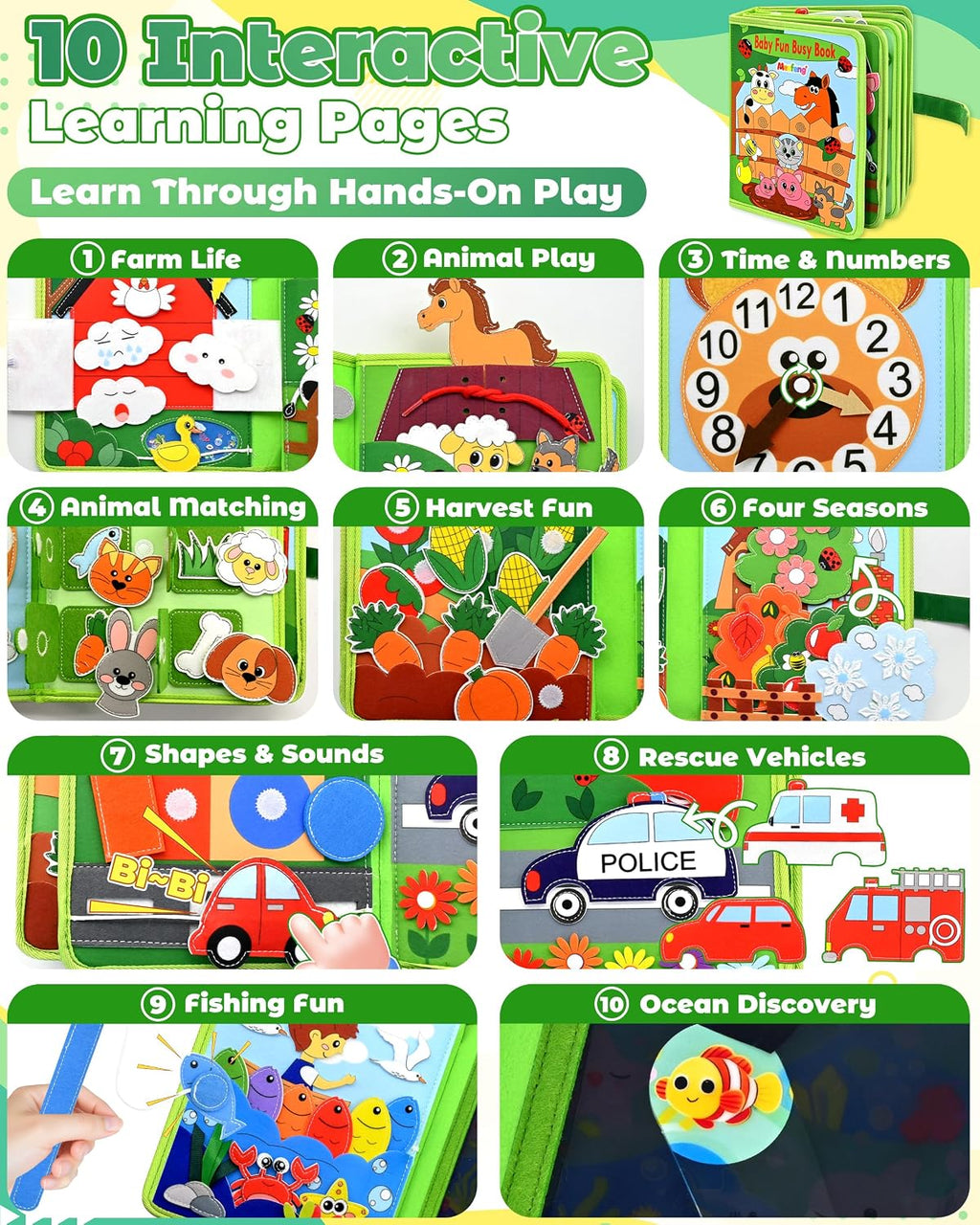 Tablero de actividades para niños pequeños, libro de actividades de