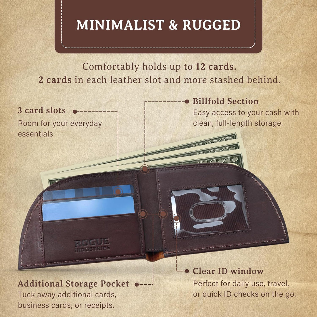 ROGUE WALLET Carteras de cuero genuino de bisonte para hombre, dise...