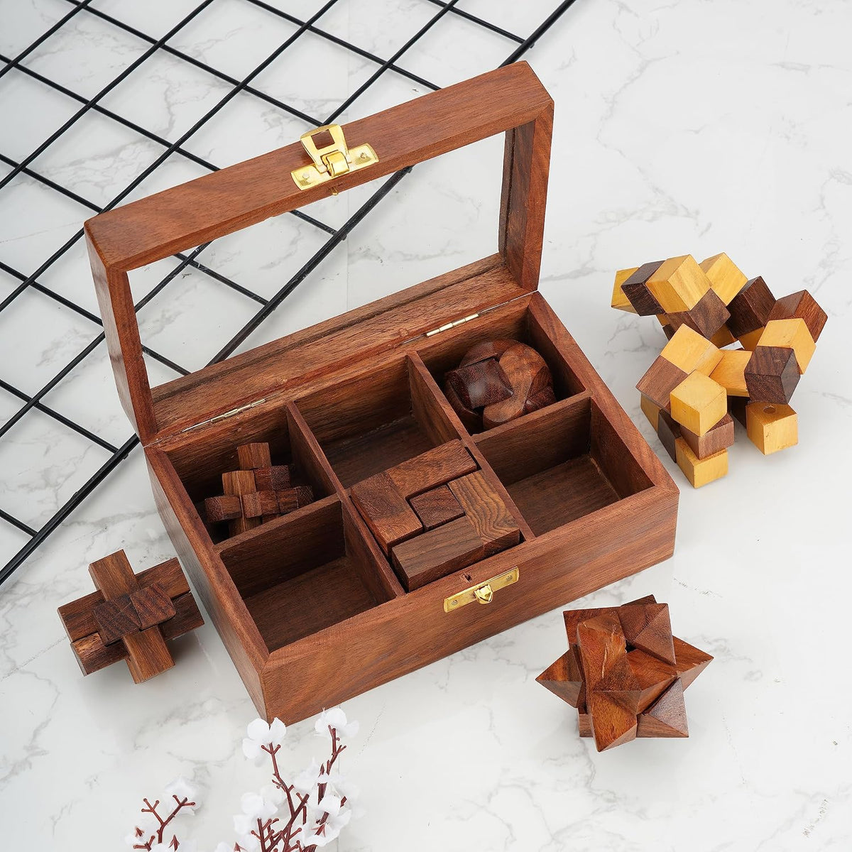 Ajuny Juego de caja de rompecabezas de madera, 6 juegos de rompecabezas