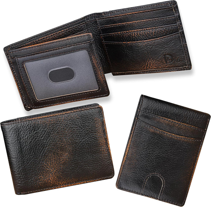 DK86 Cartera para hombres Slim Rfid Bifold Cuero Genuino 2 ID Venta...