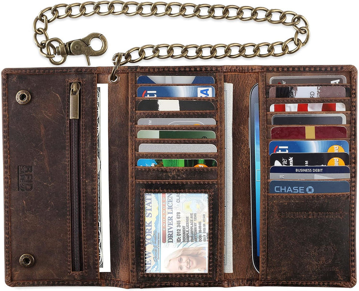 F&amp;L CLASSIC RFID bloqueo para hombre triple estilo largo cuero...