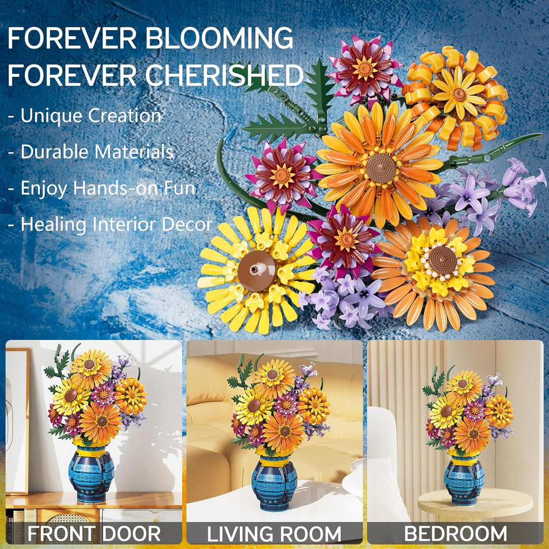 Juego de bloques de construcción de ramo de flores con