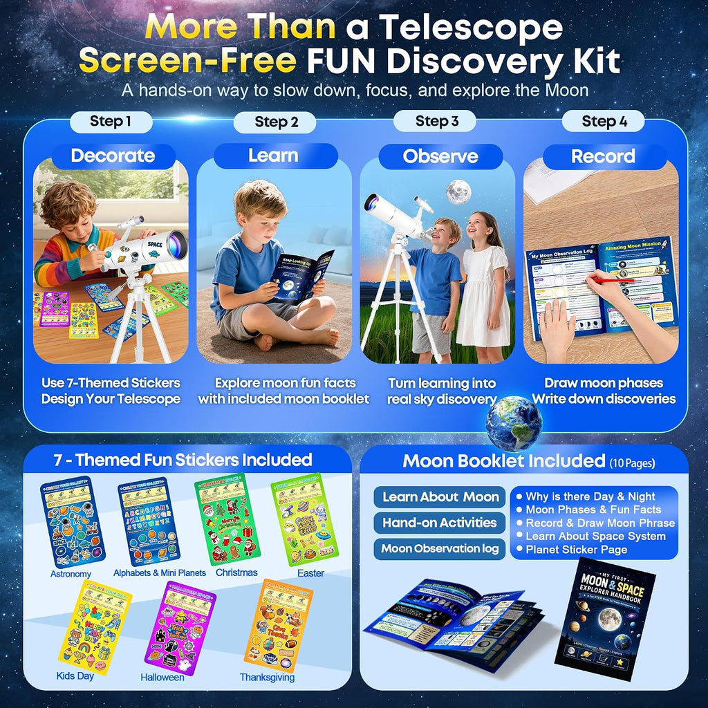 Hawkko Kit de telescopio para niños de 8-12 años, apertura de 80 mm, 500 mm de focal, telescopio portátil