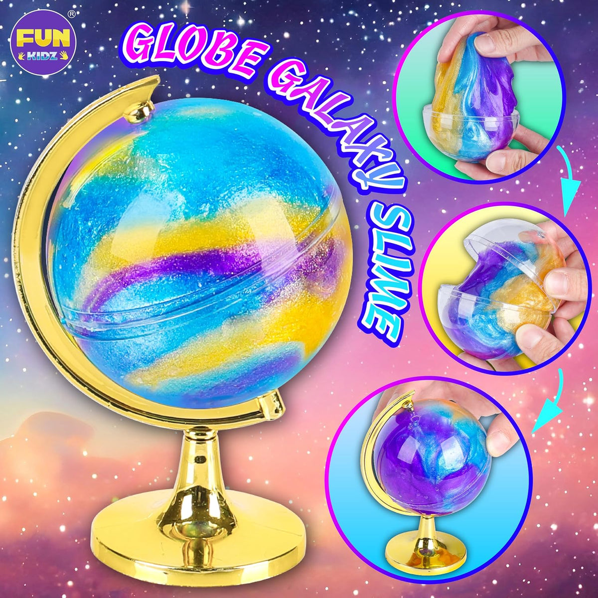 FunKidz - Kit de slime metálico de juguete para niños y niñas de 10 a 12 años, kit de fabricación de limo metálico para niños de 8 a 10 años, brillante, galáctico, divertidos regalos de slime