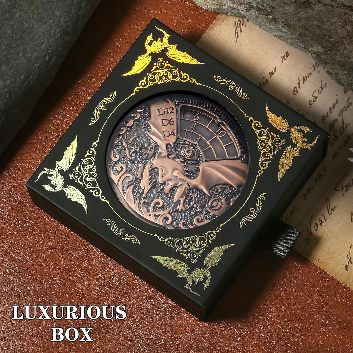 DND Spinner Dice DNDND Set de 7 en 1: Fidget Spinner metálico y dados D&D con hermosa caja de regalo para Dungeons & Dragons y juegos de mesa (Cobre)