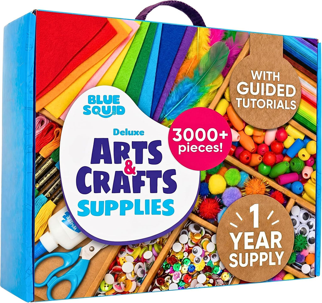 Blue Squid Más de 3000 piezas de suministros de arte y manualidades para niños | Caja de kit de manualidades para niños de 4 a 5, 4 a 8, 6 a 8, 8 a 12 | Suministros y materiales para manualidades, juego de manualidades, caja de arte, regalos para niñas y