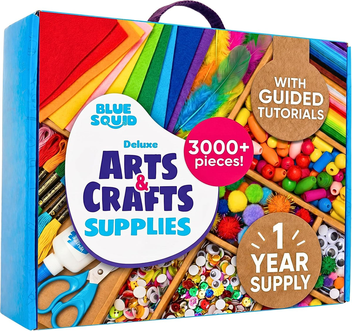 Blue Squid Más de 3000 piezas de suministros de arte y manualidades para niños | Caja de kit de manualidades para niños de 4 a 5, 4 a 8, 6 a 8, 8 a 12 | Suministros y materiales para manualidades, juego de manualidades, caja de arte, regalos para niñas y