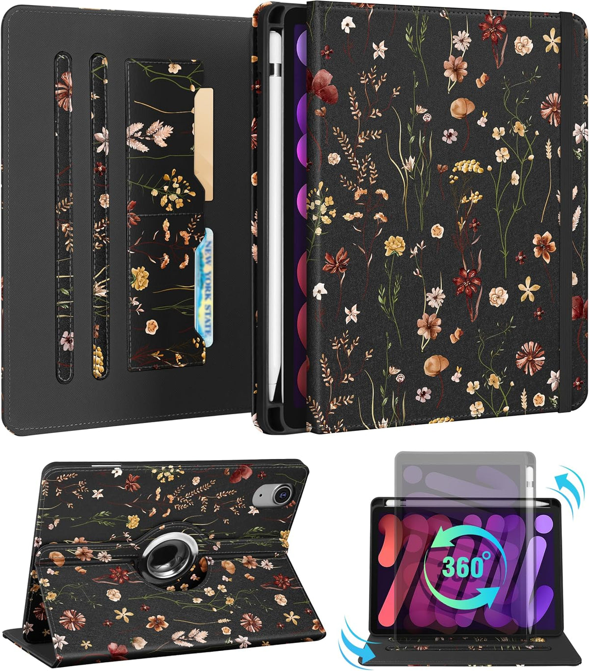 Funda para iPad mini 7ª (A17 Pro)/Mini 6ª de 8.3 pulgadas, flor