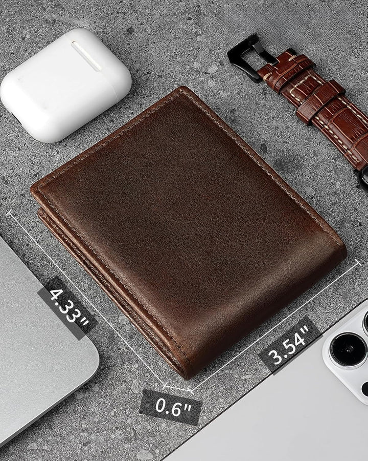 Plinvo Cartera plegable de cuero genuino para hombre con bloqueo RF...