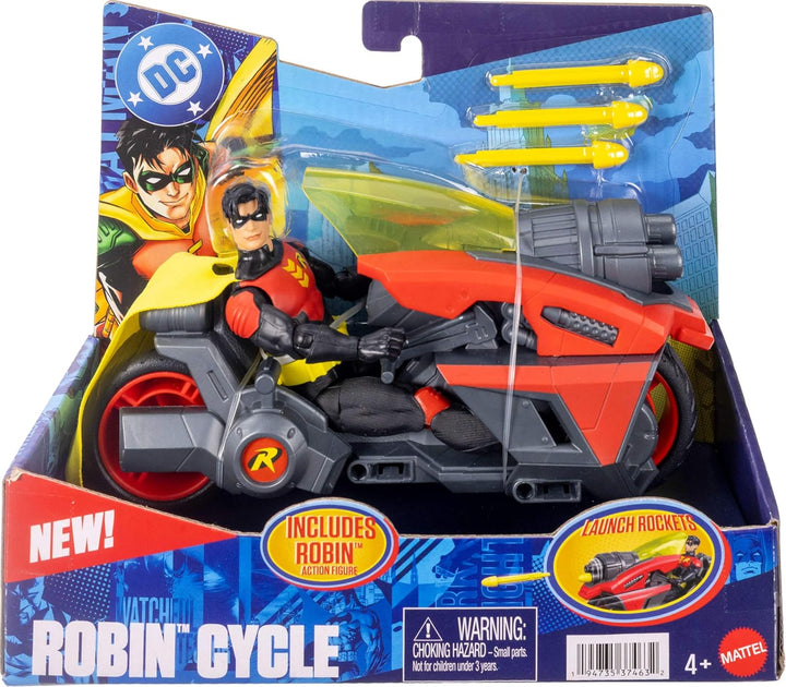 Mattel DC Premier - Figura de Robin de 6.5 pulgadas y vehículo de c...
