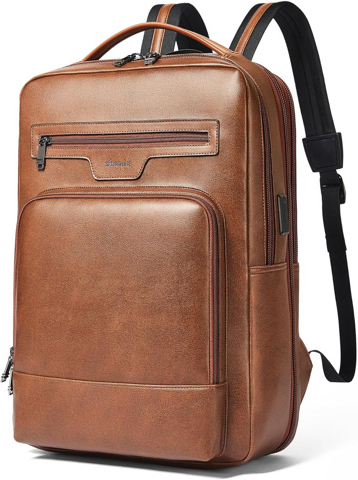 Mochila de cuero Shrrie para laptop para mujeres y hombres, mochila...