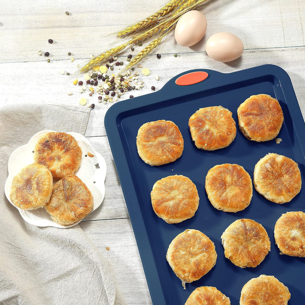 Juego de 4 moldes de silicona para hornear, antiadherentes con moldes para hornear, hojas para hornear, hojas de galletas, molde para pasteles con agarres y marco reforzado de metal más