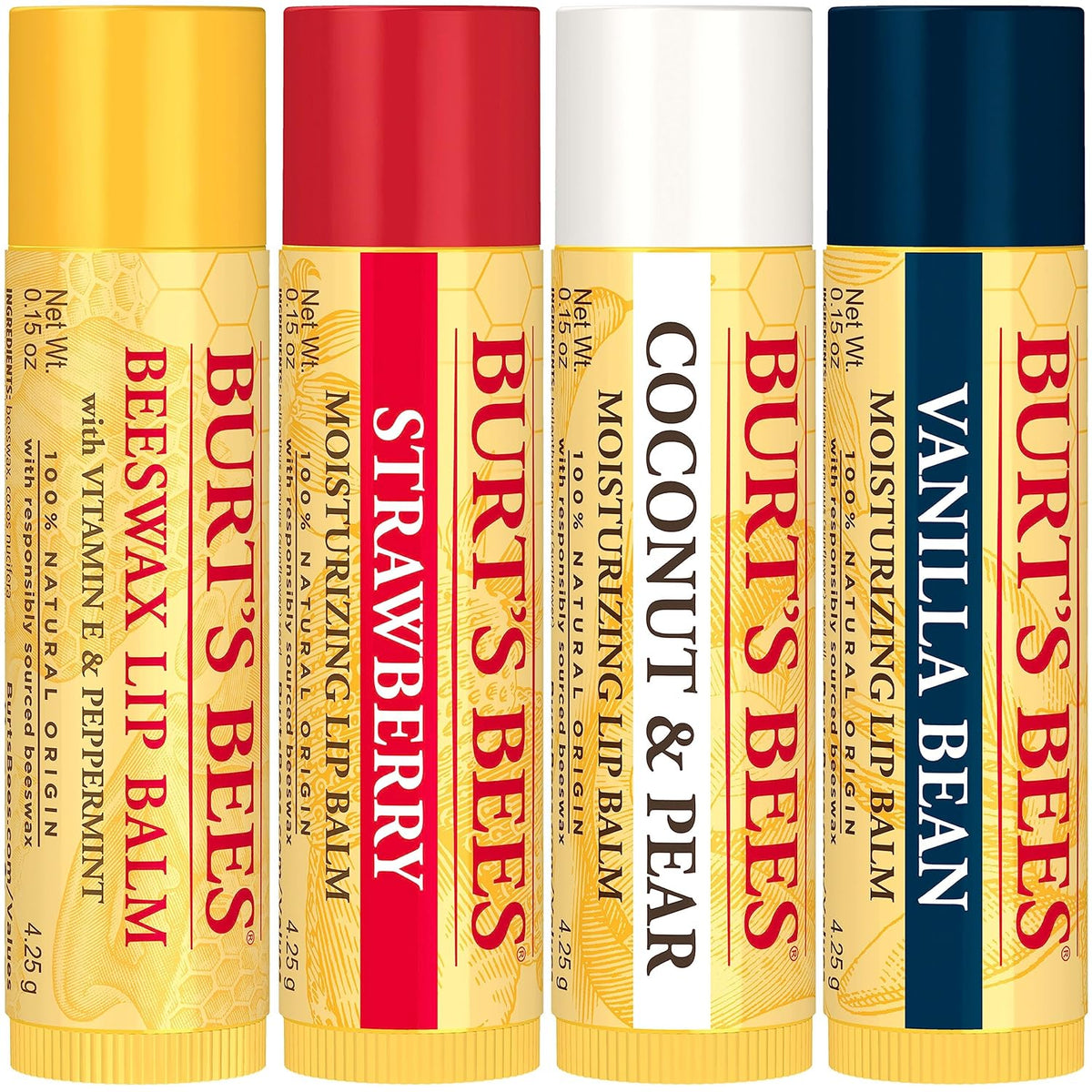 Burt's Bees Bálsamo labial, cera de abejas, fresa, coco y pera,...