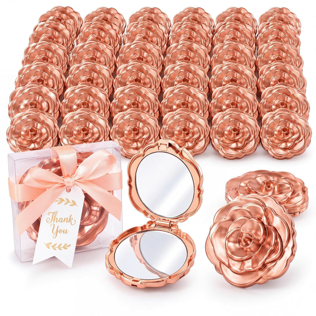 Beeveer - Juego de 100 espejos compactos rosa a granel, recuerdos de boda