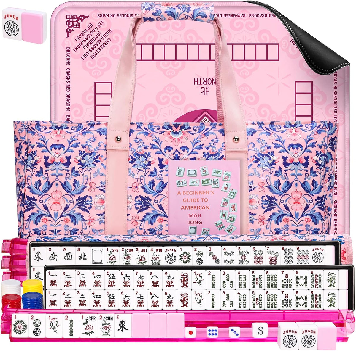 American Mahjong Set con alfombrilla y bastidores, juego de