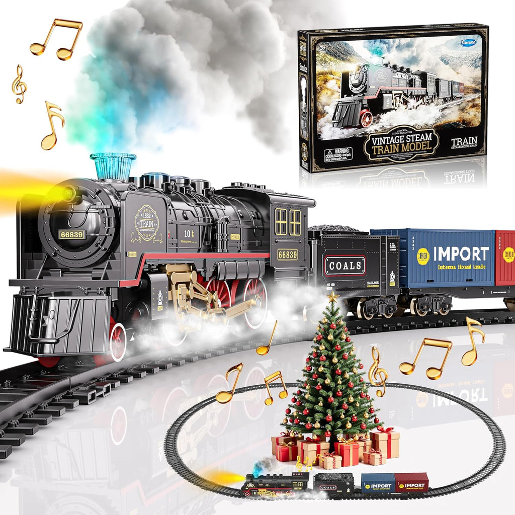 Funwee Juego de tren con humo, luces y sonido para debajo del árbol de