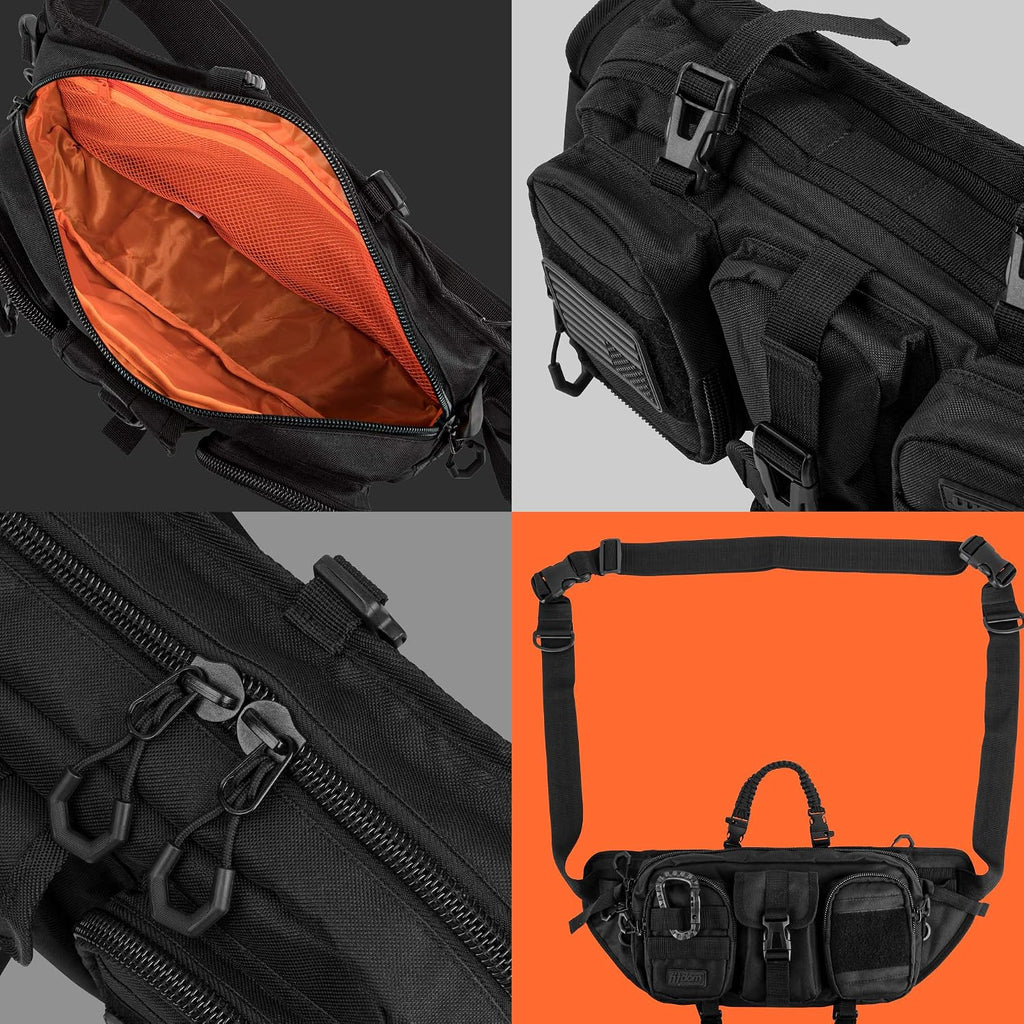 Riñonera grande inspirada en la táctica para hombres. Accesorios Techwear perfectos EDC Bag para hombres. Riñonera multifuncional, Negro -, Large 5 Bolsillos