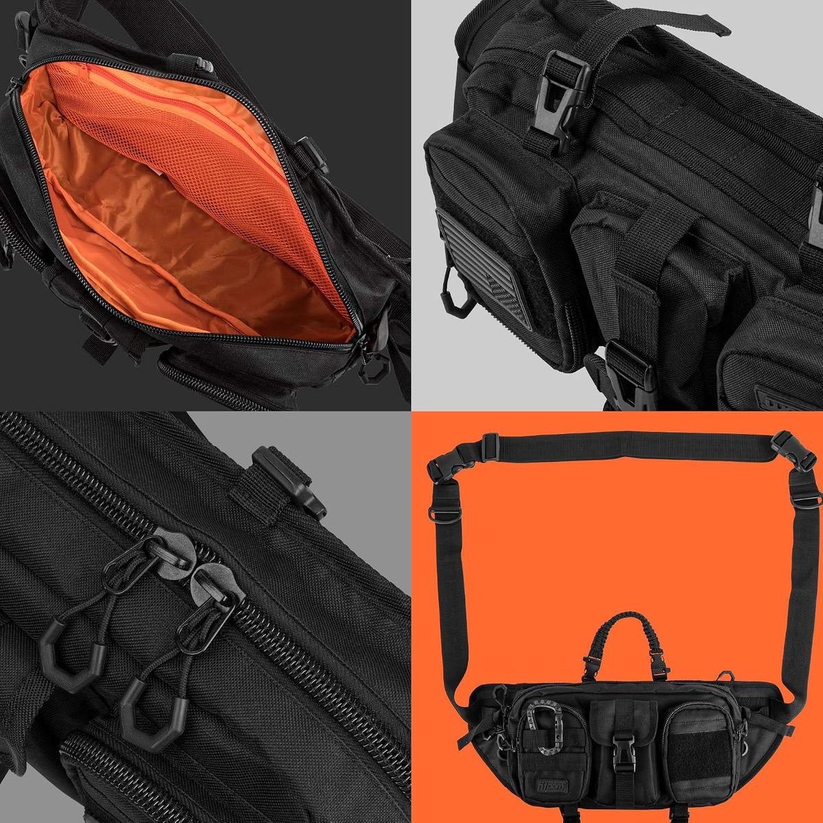 Riñonera grande inspirada en la táctica para hombres. Accesorios Techwear perfectos EDC Bag para hombres. Riñonera multifuncional, Negro -, Large 5 Bolsillos