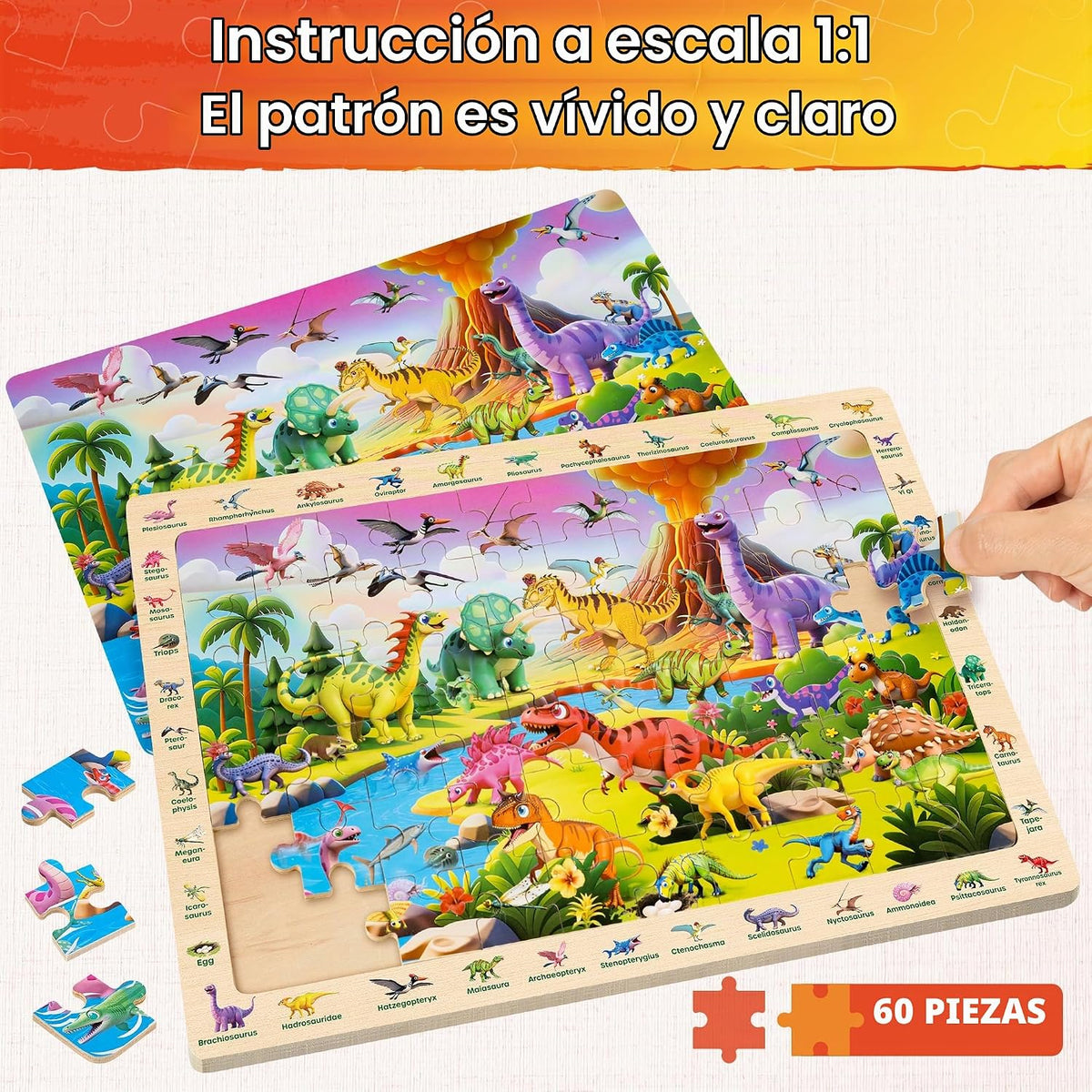 SYNARRY Rompecabezas de madera de animales del océano de granja de dinosaurios para niños de 4 a 6 años, 4 x 60 piezas, rompecabezas para combinar y encontrar para niños de 3 a 5 años, rompecabezas