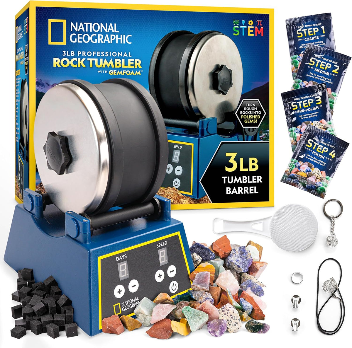 National Geographic 3 Lb. Rock Tumbler Kit para Kids y Adult Beginners