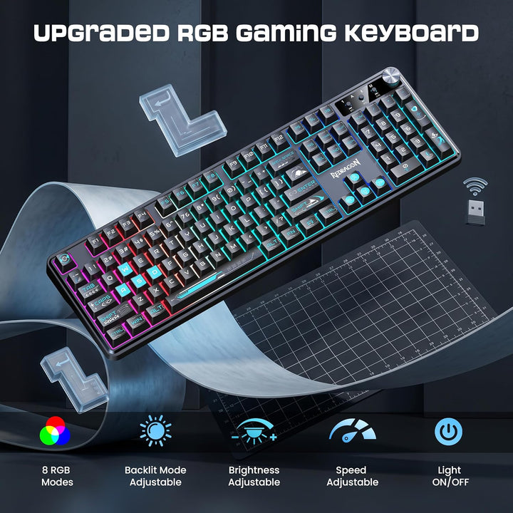 Redragon RM104 Teclado inalámbrico para juegos con perilla, teclado...