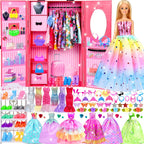 Juego de 150 piezas de ropa y accesorios para muñecas para niñas, vestidos de princesa, vestidos de moda, trajes de baño, tops, pantalones, zapatos, bolsas, joyas en el armario para muñecas de 11.5