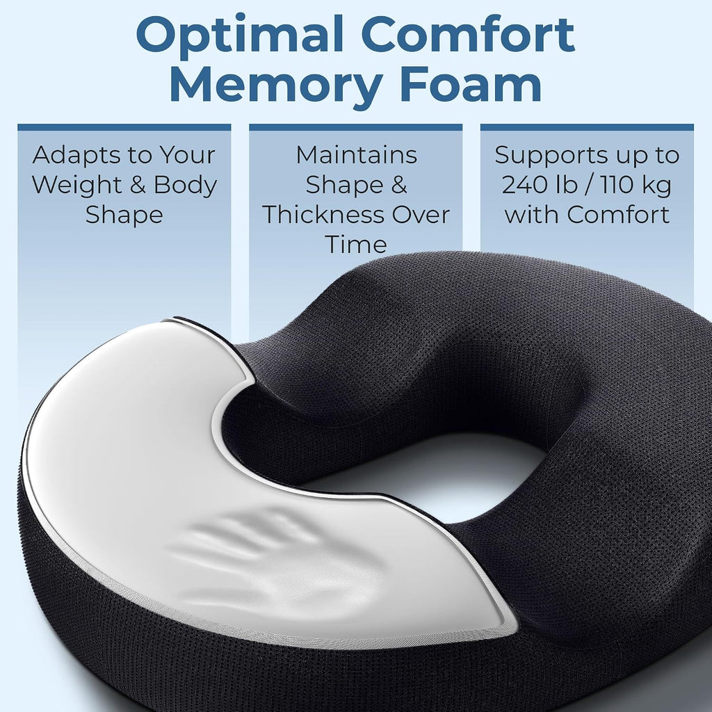 5 STARS UNITED - Almohada de dona para dolor de coxis y hemorroides, cojín de asiento grande de espuma viscoelástica para áreas propensas a llagas de cama y alivio de presión, apoyo para próstata