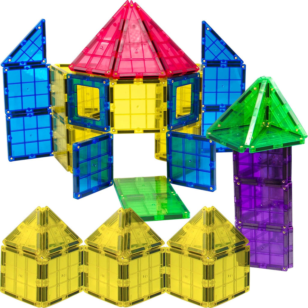 Bloques de construcción de azulejos magnéticos, juego avanzado de 113 piezas, juguetes STEM para niños y niñas de más de 3 años, imanes más fuertes, incluye 13 tarjetas del alfabeto, aprendizaje