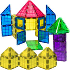 Bloques de construcción de azulejos magnéticos, juego avanzado de 113 piezas, juguetes STEM para niños y niñas de más de 3 años, imanes más fuertes, incluye 13 tarjetas del alfabeto, aprendizaje