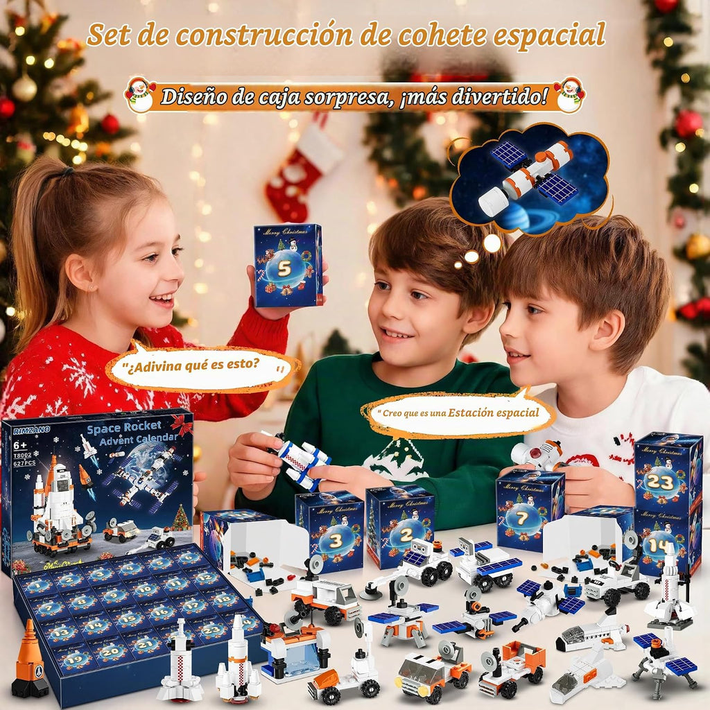 Calendario de Adviento 2026, juego de construcción de cohetes espaciales de Navidad compatible con Lego, bloque de construcción de la estación espacial, cuenta regresiva de 24 días, juguetes