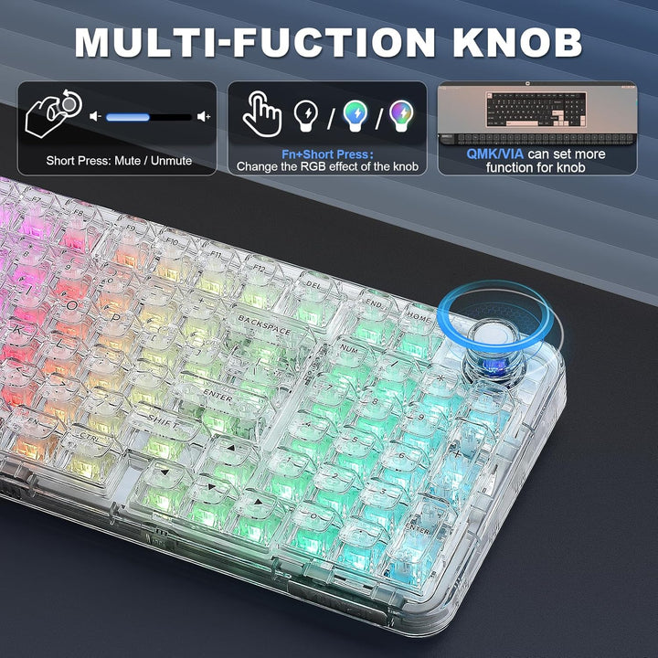 YUNZII X98 QMK\/VIA Teclado mecánico inalámbrico para juegos con pe...