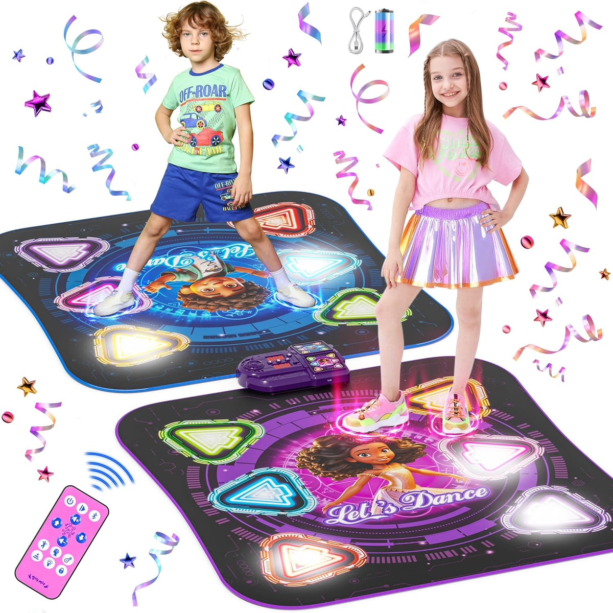 Tapete de baile, recargable con luces, alfombra de baile para 2 jugadores en oposición, juguetes para niños
