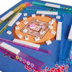 Juego de Mahjong Americano GUSTARIA, 166 Azulejos Blancos de Calidad, 4 Estante/Empujadores de Color Todo en Uno, Juego de Azulejos Mahjong con Bolsa de Transporte Azul Impresa