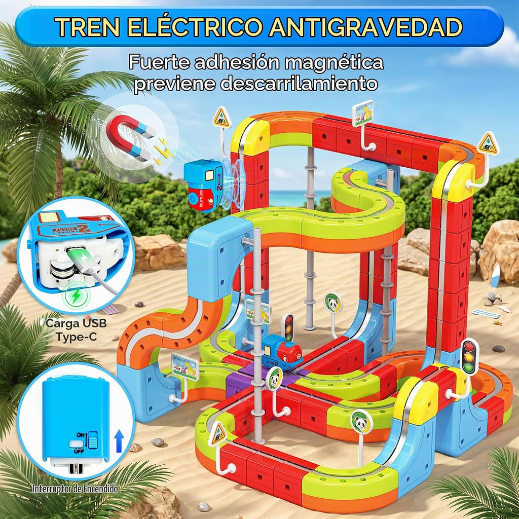 Juego de tren eléctrico para niños, 141 piezas (92 pistas + 2 autos) juego de tren magnético para niños pequeños, juguetes STEM regalos de cumpleaños para niños de 3 a 12 años, kits de pista de