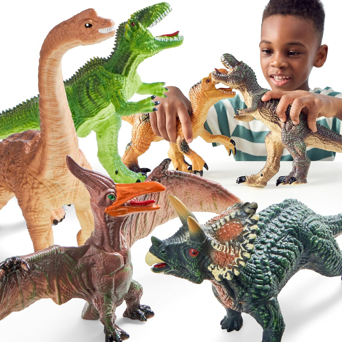JOYIN Juguetes de dinosaurio grande para niños pequeños, 6 piezas grandes y suaves figuras de dinosaurio con un libro educativo, juguetes realistas jumbo para niños y niñas, regalos de cumpleaños de Pascua para niños de 1, 2, 3, 4, 5 años