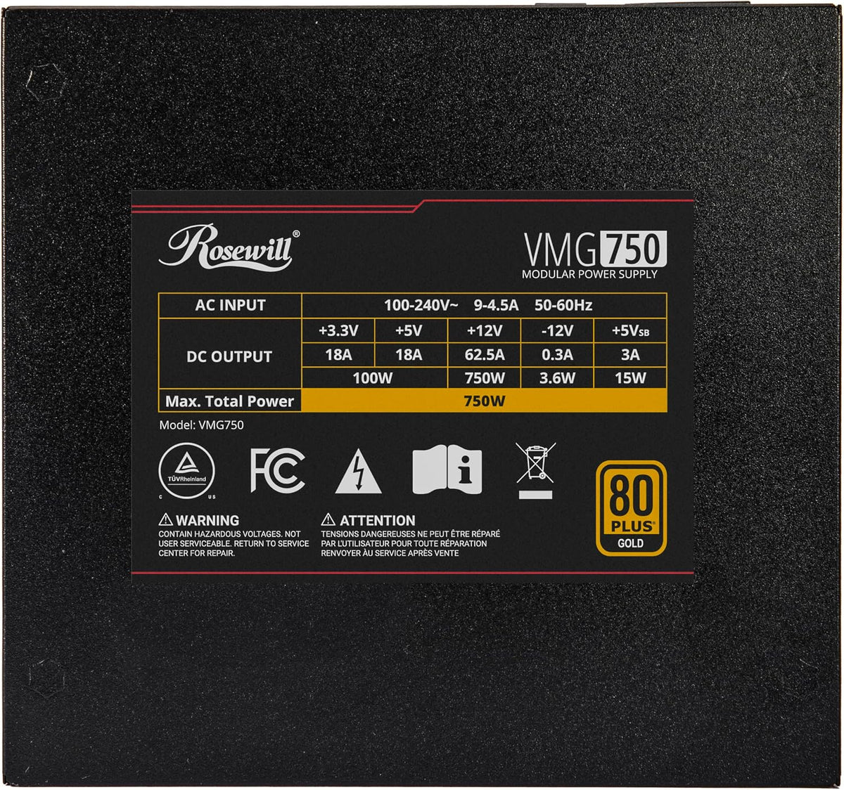 Rosewill VMG 750W 80+ Gold, Compatible con ATX 3.0 y 3.1, Fuente de...