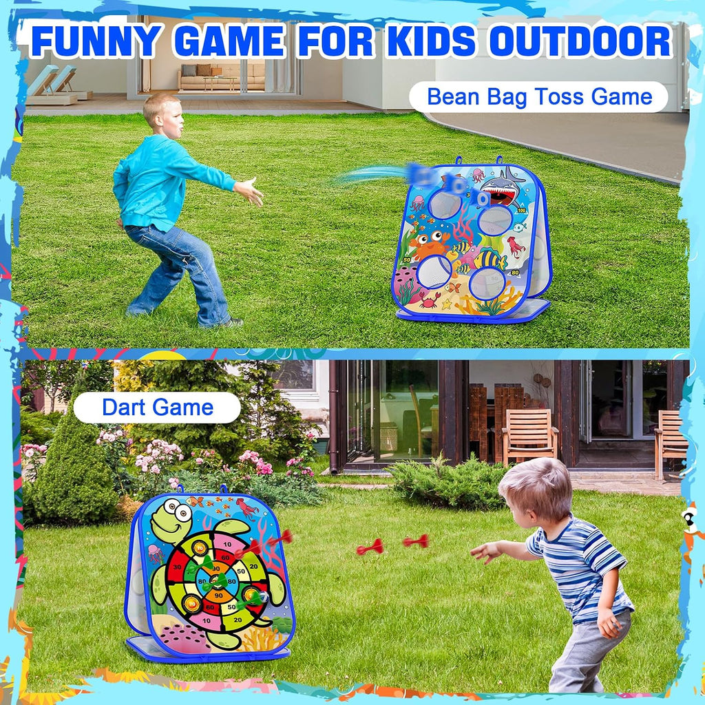 RIEYON - Juego de lanzamiento de sacos 5 en 1 para niños, tablero de Cornhole para niños, actividades de fiesta y patio trasero al aire libre, regalo de cumpleaños o Navidad para niños de 3, 4, 5, 6, 7, 8 años