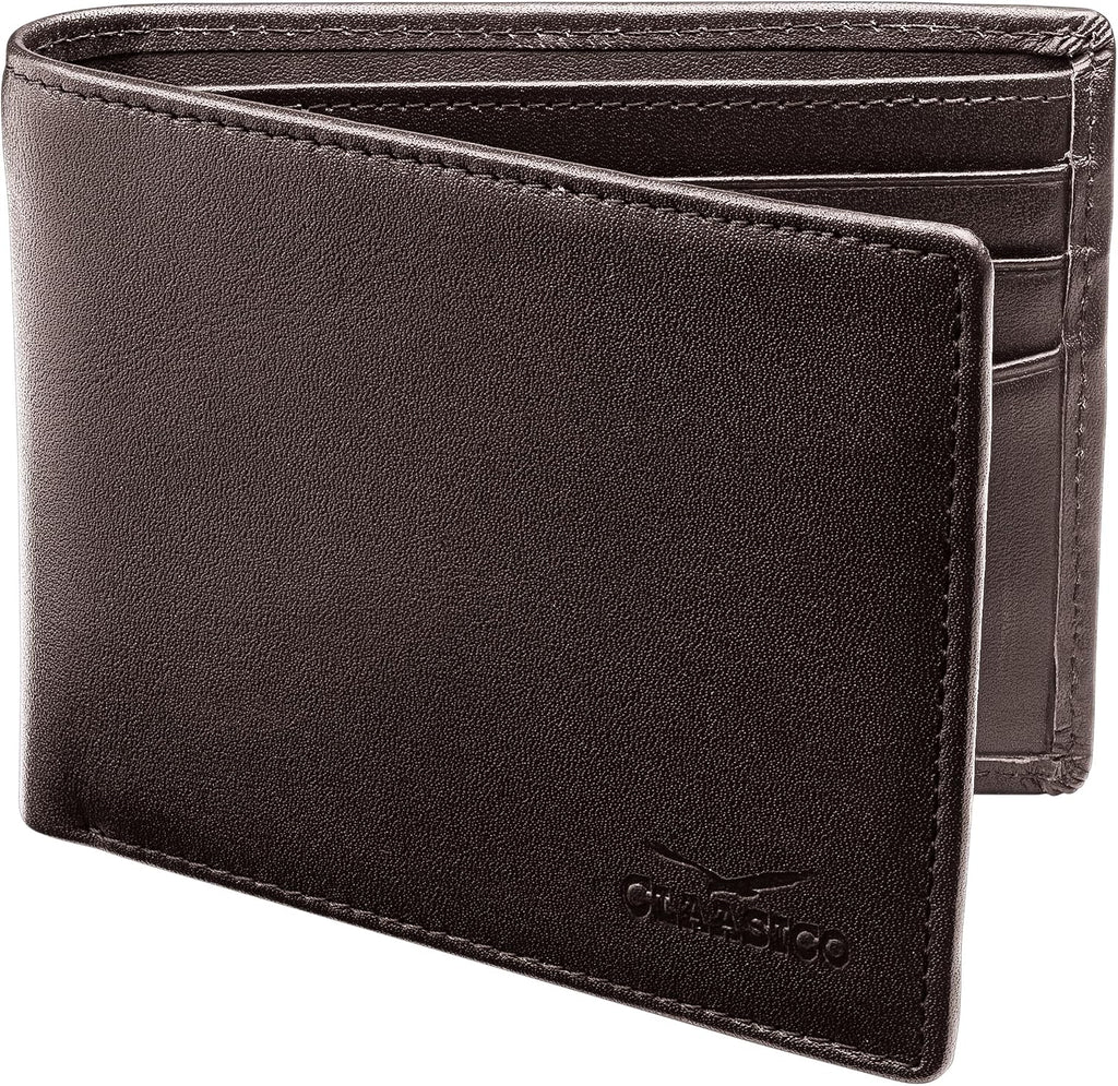 Cartera plegable de cuero para hombre con bloqueo RFID y ventana