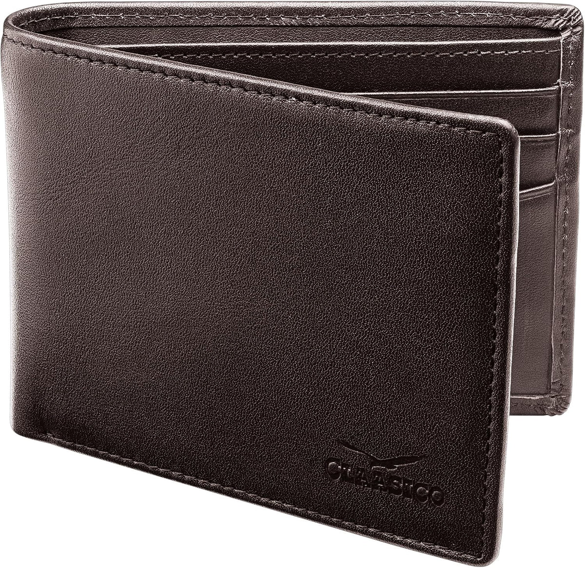 Cartera plegable de cuero para hombre con bloqueo RFID y ventana