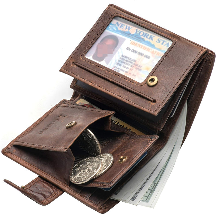 POKOFO Billetera grande de cuero genuino con bloqueo RFID, tarjeter...