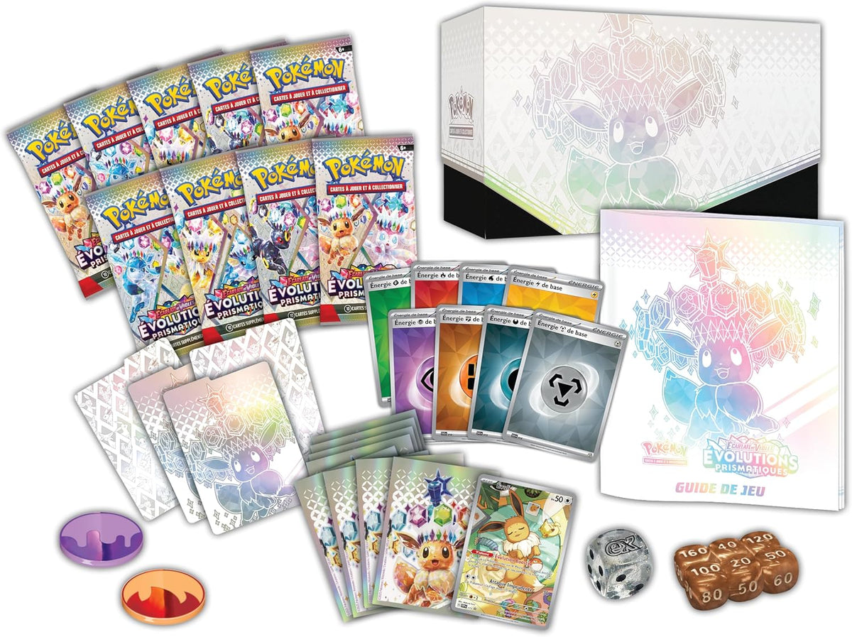 Pokémon: Scarlet & Purple Elite Trainer Set – Prismatic Evolutions of the Pokémon TCG (1 tarjeta promocional totalmente ilustrada, 9 paquetes de refuerzo y accesorios de juego premium)