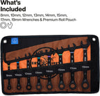 KLEIN TOOLS 69408MG - Juego de llaves de trinquete combinadas, métricas, 8 piezas, 8 a 19 mm, aleación de acero, funda de espuma, 90 dientes