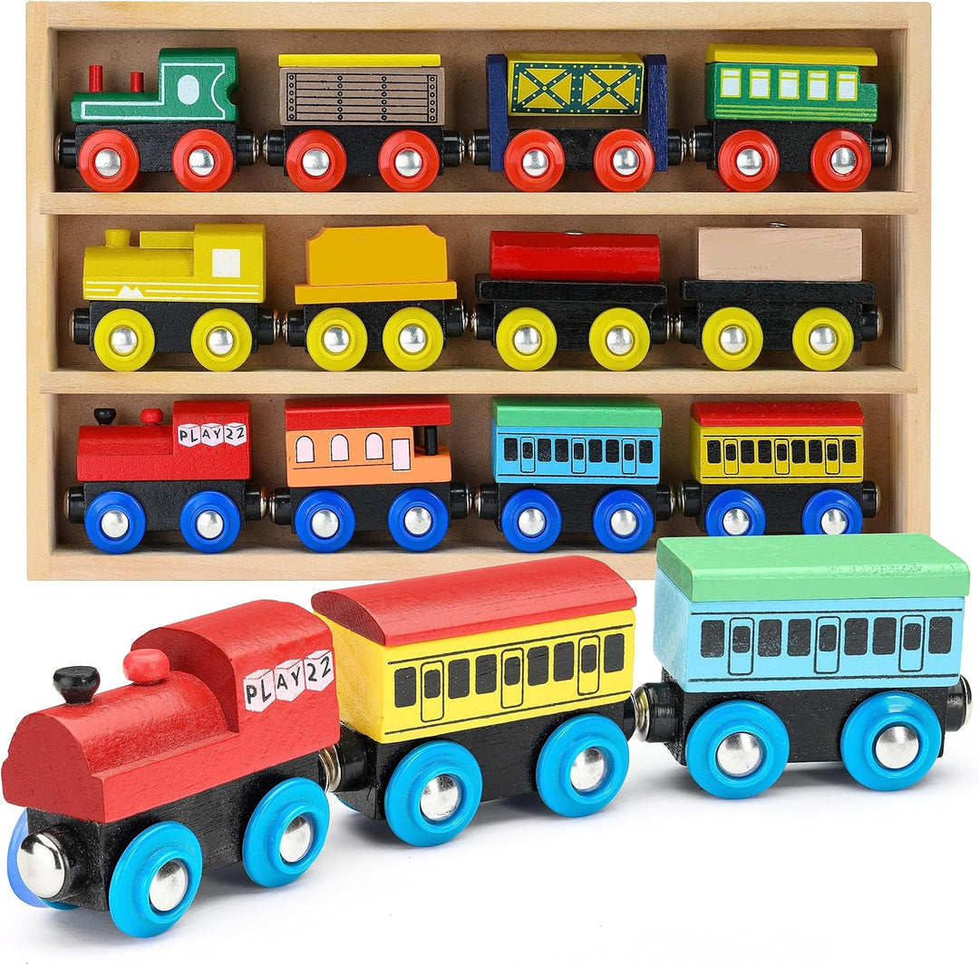 Juego de Tren de Madera de 12 Piezas - Juego Magnético de Juguetes...