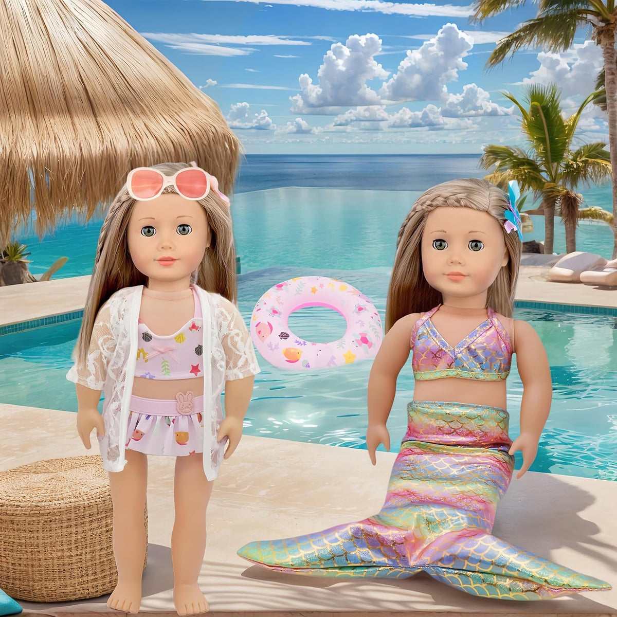 Traje de baño de muñeca americana de 11 piezas de 18 pulgadas con accesorios