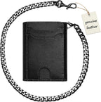 Cartera de cadena de cuero de grano completo: Cartera triple RFID